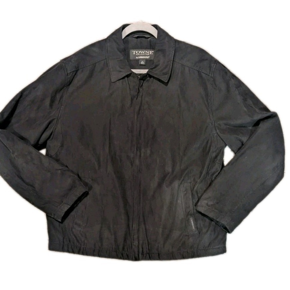 London Fog Towne Collection Men L Black Hipster Jacket Bomber Soft Full Zip Tech